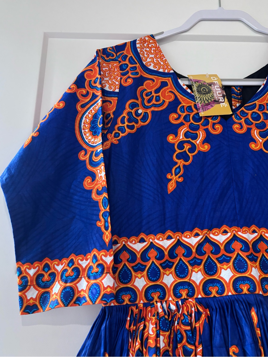 Women’s Ofuure “Victoria” Blue & Orange Printed Dress — image 2 of 8